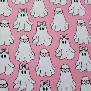 Betsey Johnson 4pc Pink Twin Sheet Set Hey Boo Ghosts w/ Bows Sunglasses Sheets
